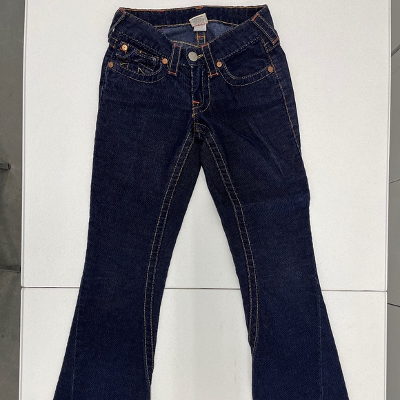 Pre-owned True Religion Women's 24 Navy Corduroy Joey Flare Pants Flap Pockets - Picture 2 of 15